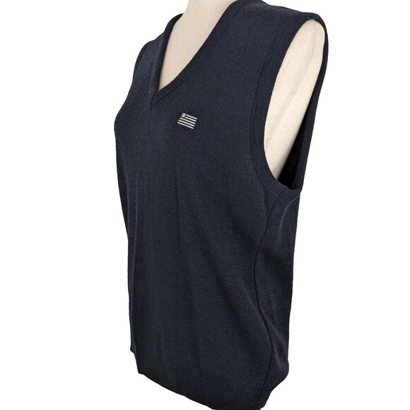 Winona Knitting Mills Women's LG Black V-Neck Sweater Vest Embroidered Flag - Picture 3 of 7